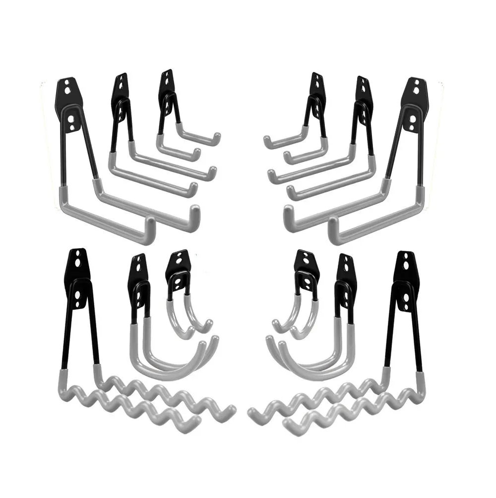 12 Piece Heavy Duty Garage Hooks Wall Mounted Garage Storage Hooks - Grey