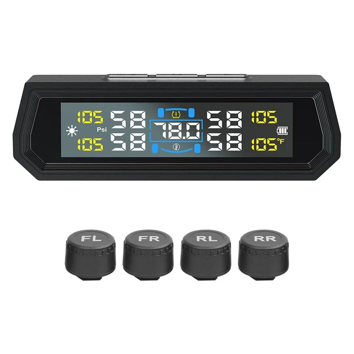 Tire Pressure Monitoring System Solar Charge 4 Tyre Sensors 6 Alarm Modes