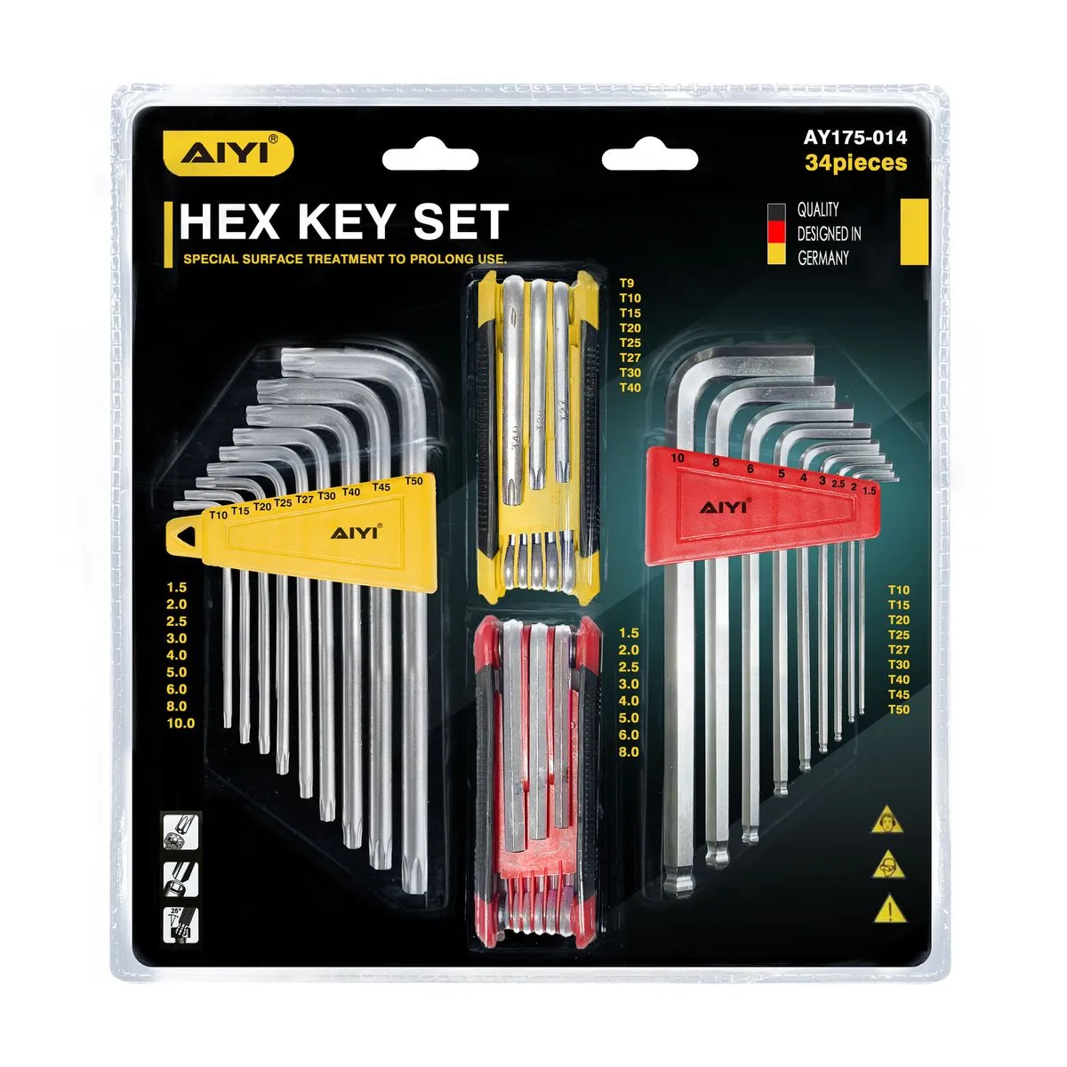 AIYI 34-Piece Hex Key Set with Folding Multi-Tools - AY175-014