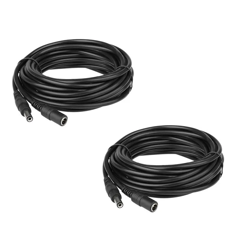 Set of 2 5m DC Black Power Extension Cable