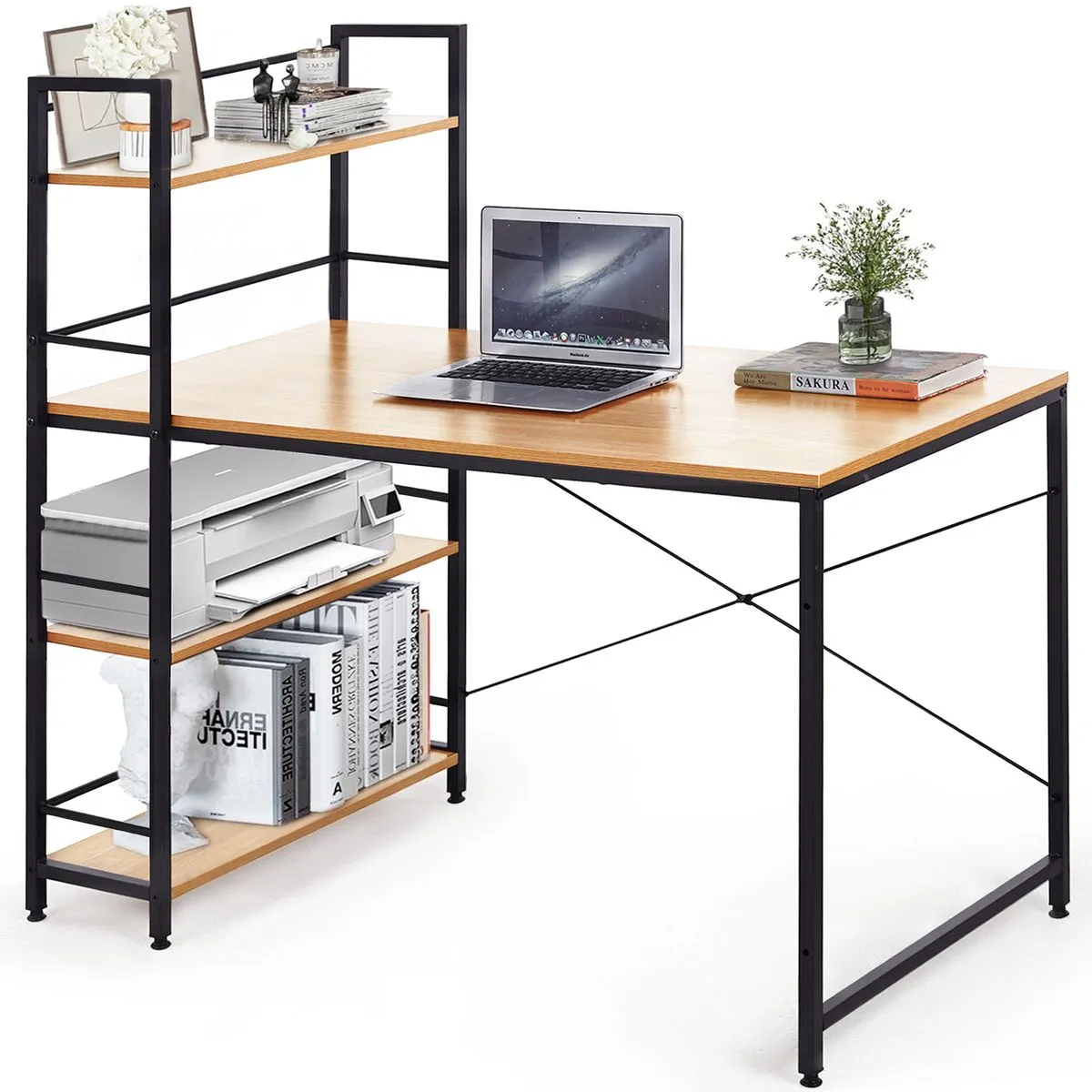Work Desk Office Computer Table Book Shelf Storage Rack Desk