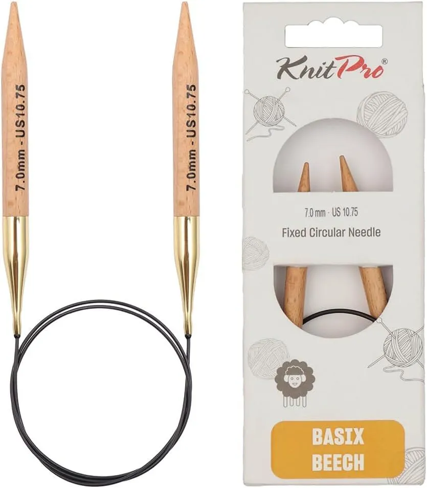 KnitPro Basix Beech Wood Fixed Circular Knitting Needles - 80 cm | 7.0 mm