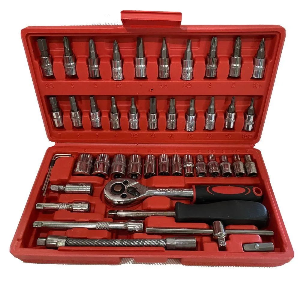 Supage 46 Piece Ratchet Socket and Bit Set - Red