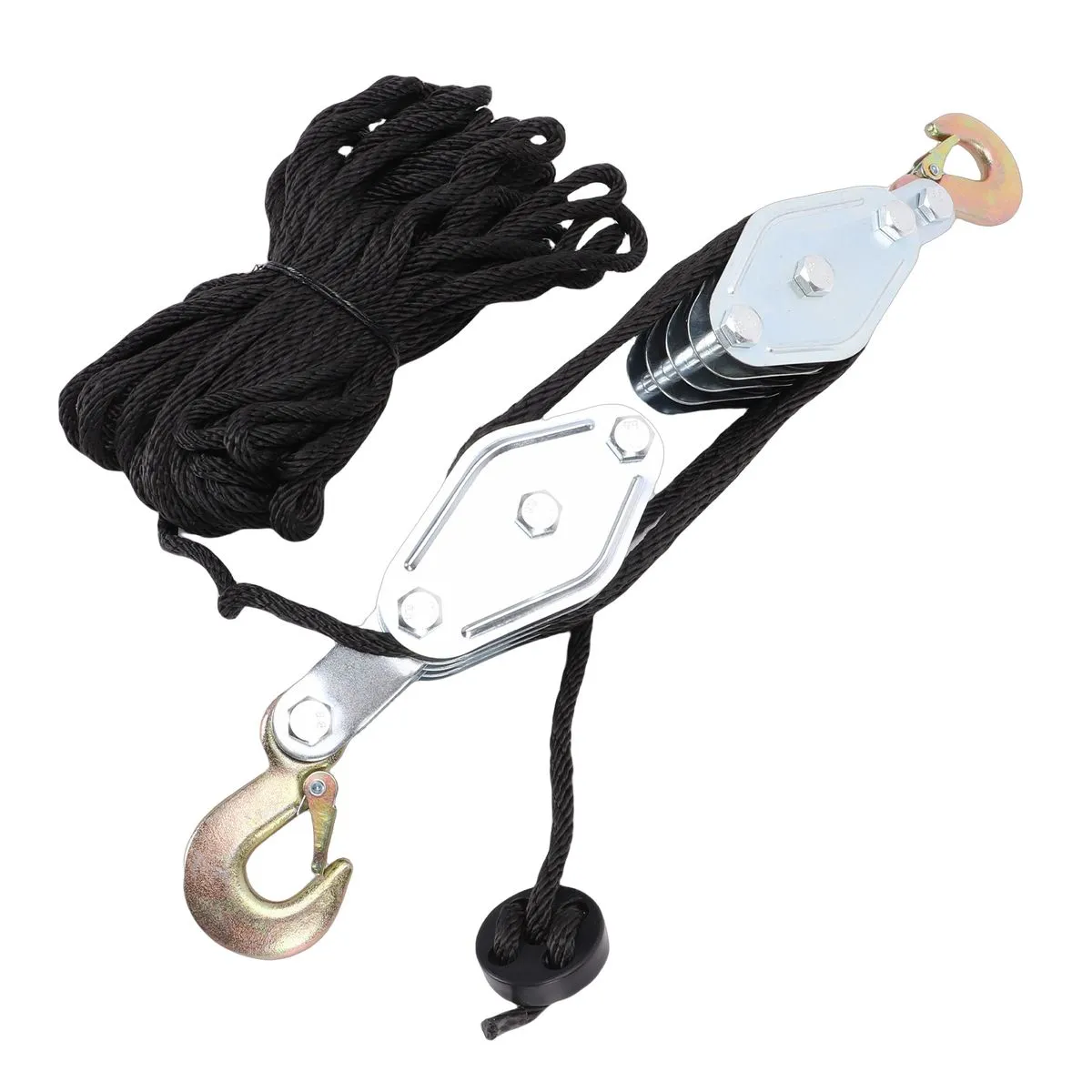 4 Wheel 20m Pulley Block Tackle 661lbs Capacity Black Nylon