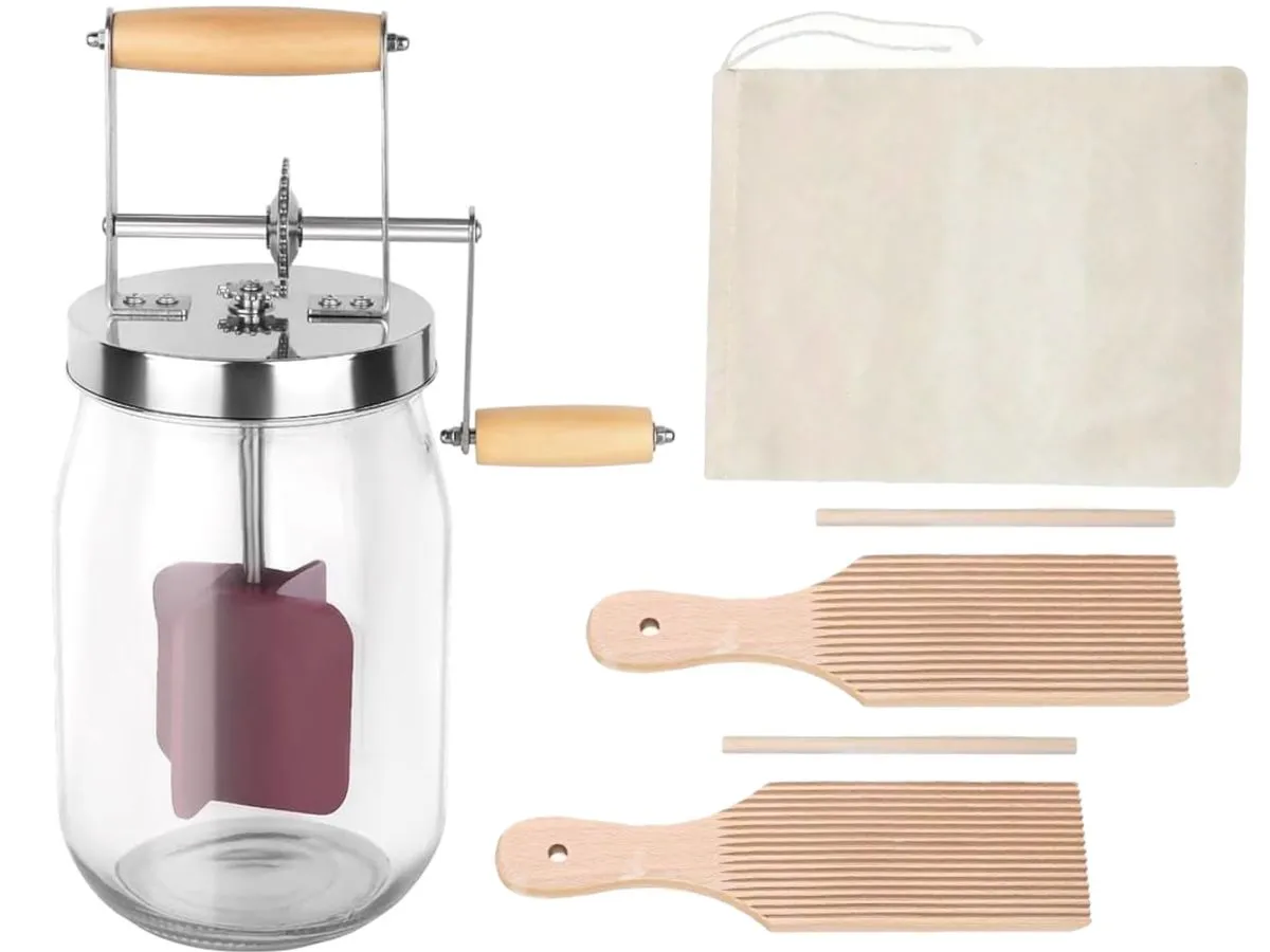 Manual Butter Churner(1000ml) with Filter Cloth and Butter/Gnocchi Paddles