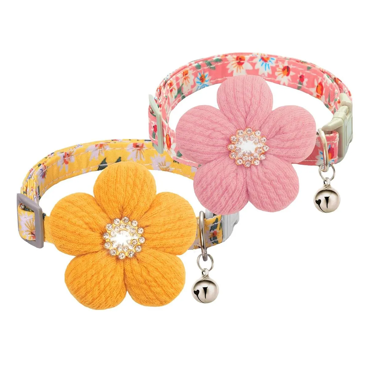 2 Pack Small Pet Collar with Flower Spring Adjustable Length
