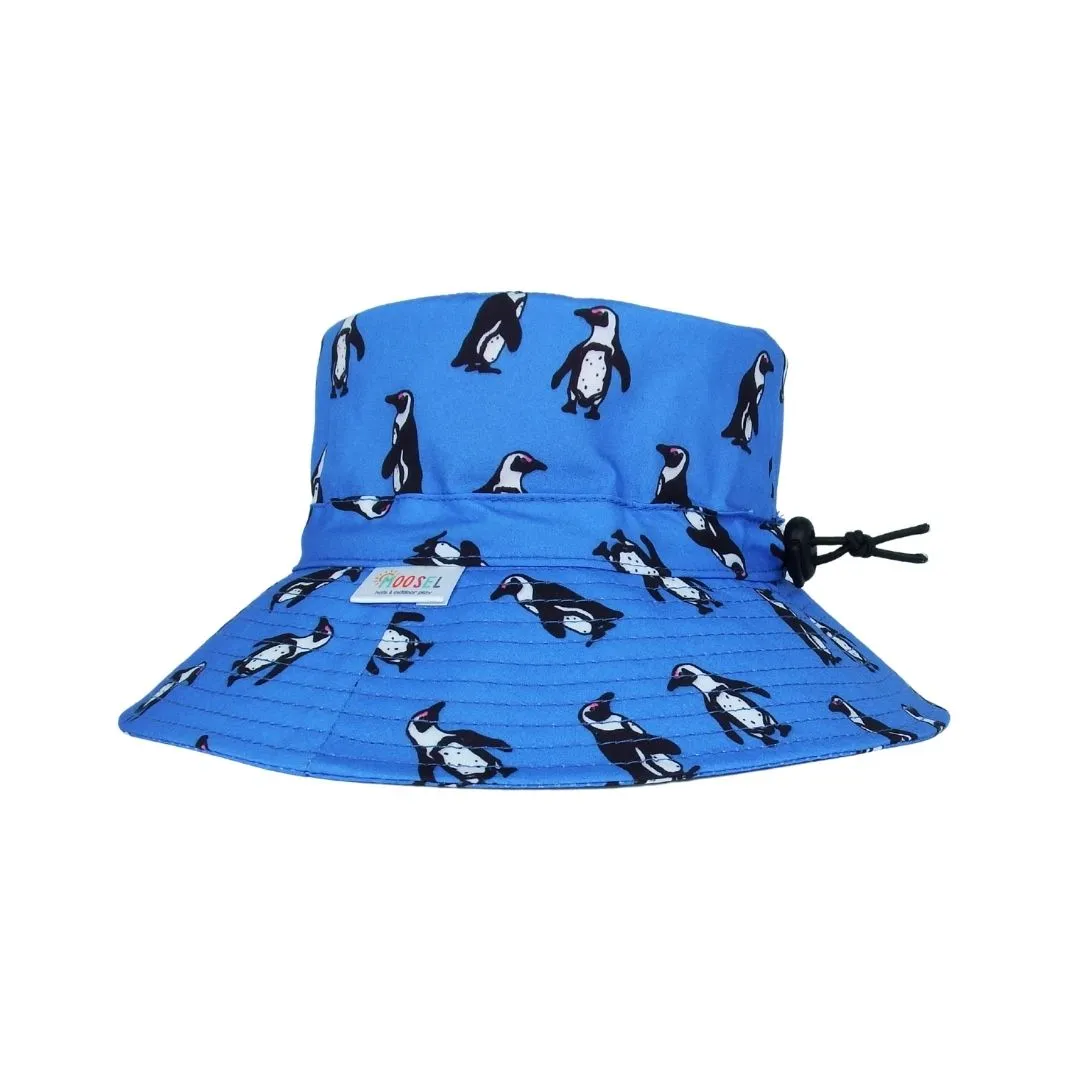 Moosel Hats Boys Wide Brim Bucket Sun Hat - Teal Penguins