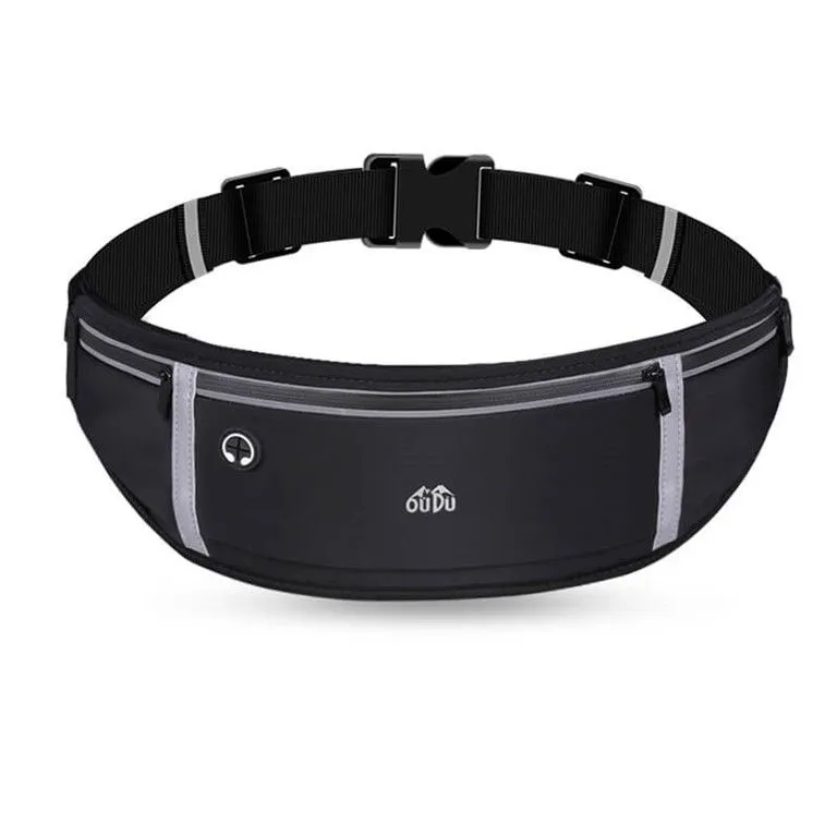 Reflective Sports & Running Fitness Adjustable Waist Belt - Black