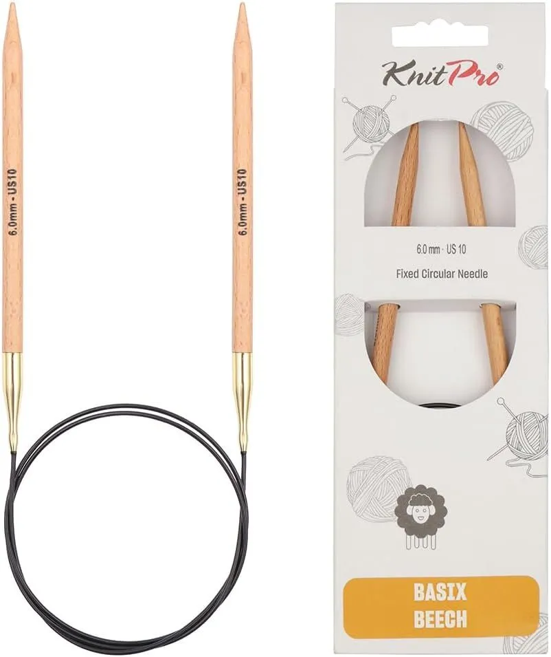 KnitPro Basix Beech Wood Fixed Circular Knitting Needles - 100 cm | 6.0 mm