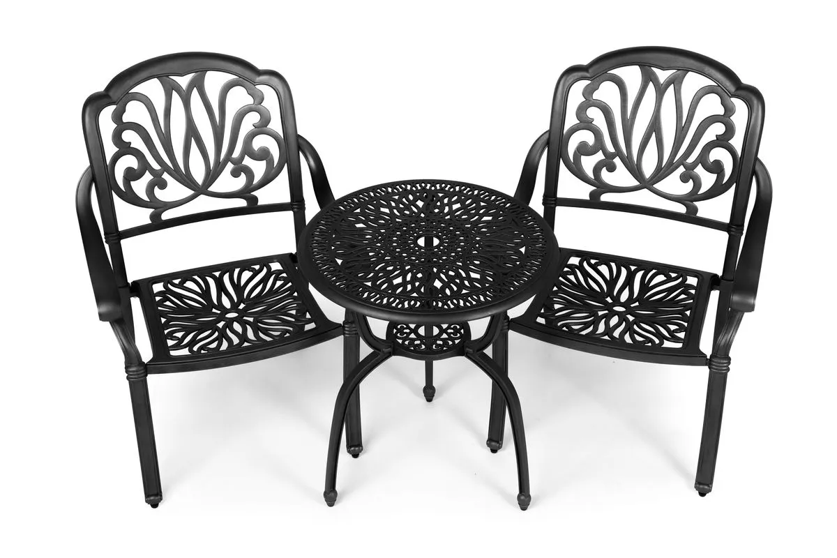 Cast Aluminum Patio Bistro Set - Protea 3 Piece - Black