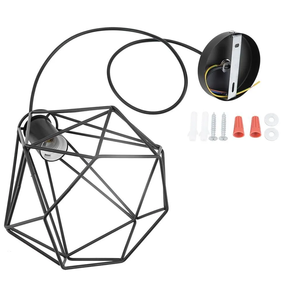 E27 Modern Diamond Shape Iron Pendant Light Black 85cm Cable 90-250V