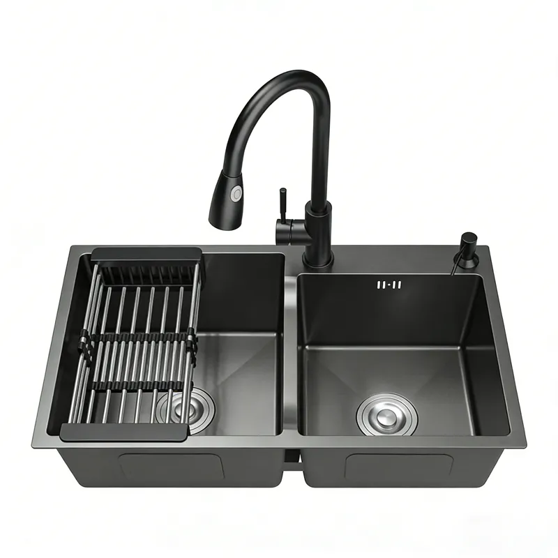 78cm Stainless Steel Double Bowl Kitchen Sink, Multifunctional Large Sink