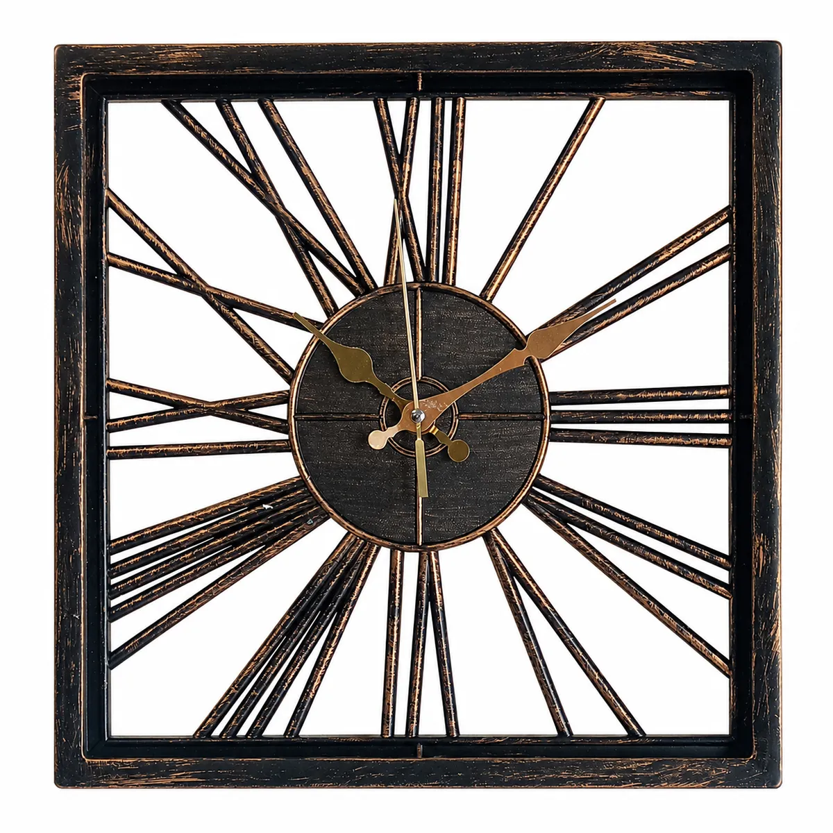 Elegant 30cm Square Wall Clock with Glass Cover Silent Non-Ticking Machine - Bronze