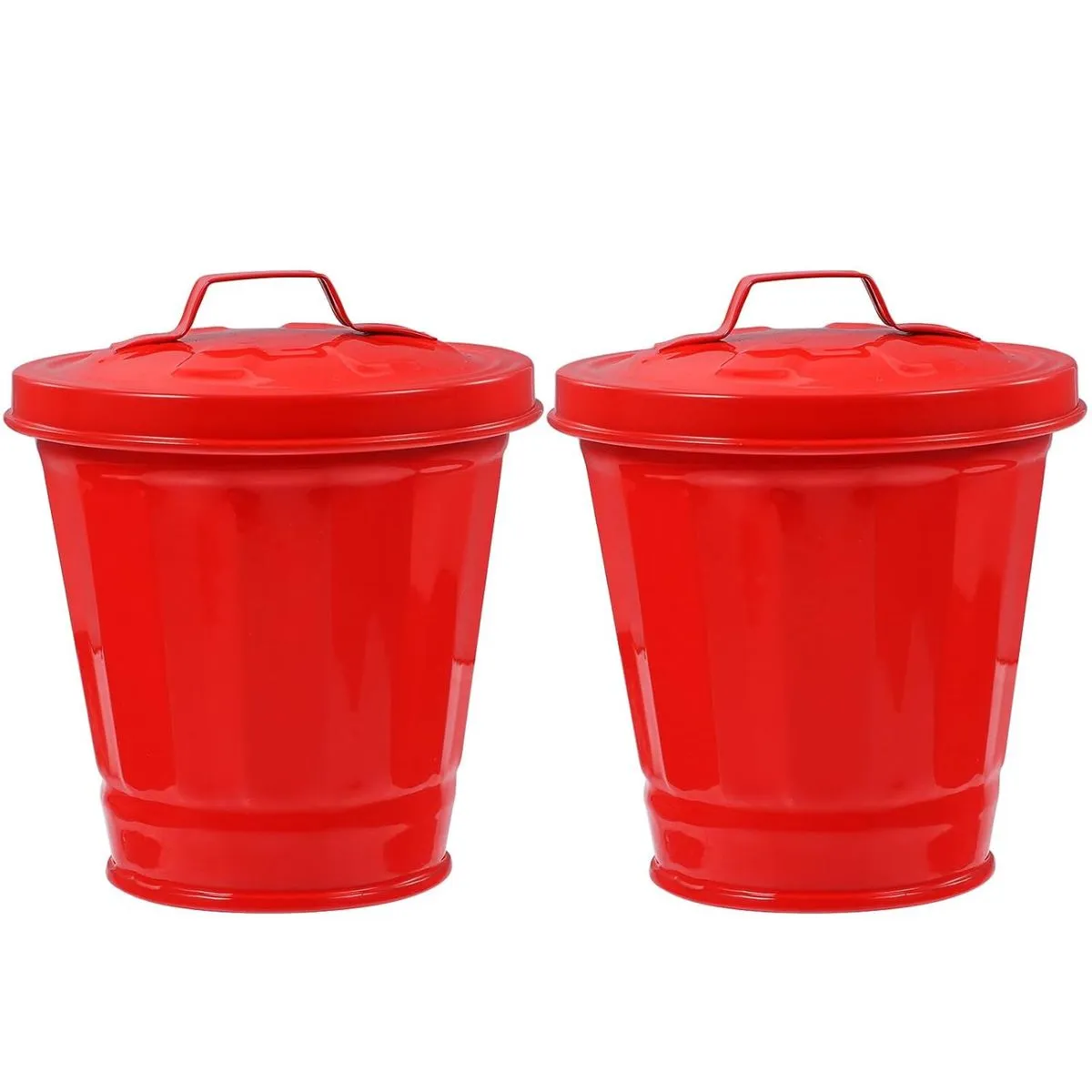 2pcs Small Galvanized Trash Can with Handle and Lid, Mini Covered Waste