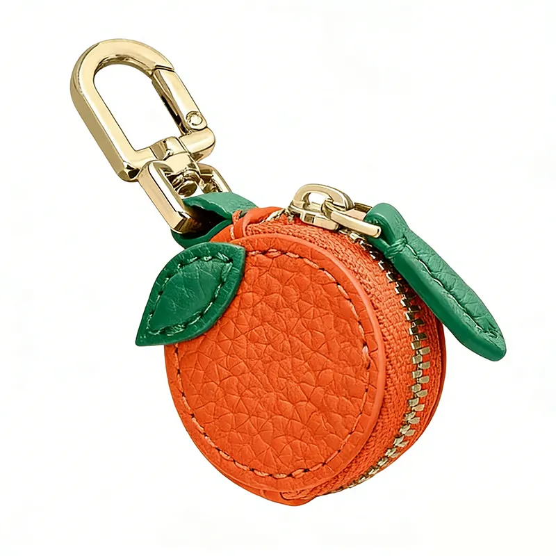 Orange Lychee Pattern AirTag Case with Keychain - Mini Coin/Card Holder