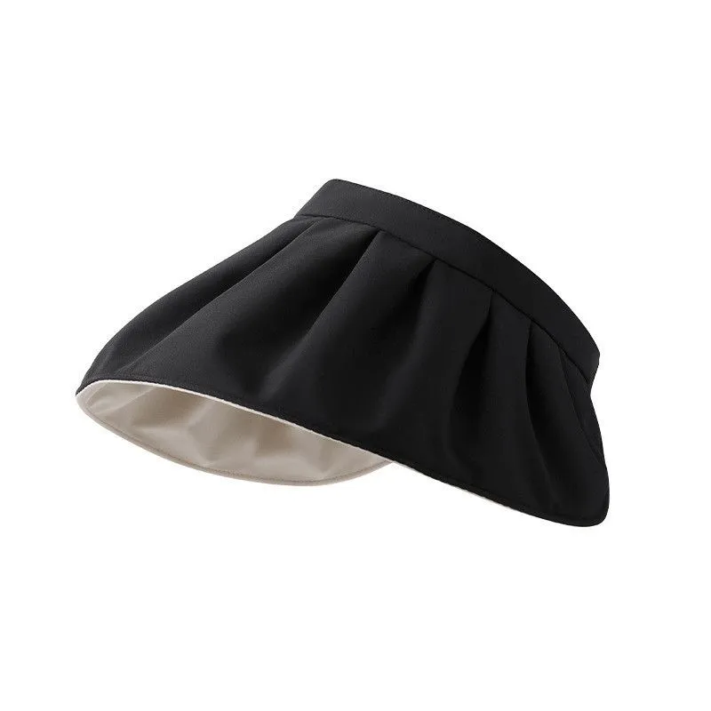 Foldable hat with rolled brim, shell hat, large brim sun hat, sun hat - Black