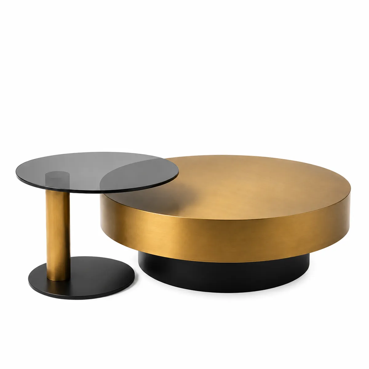 Cadence Modern Round Coffee Table Set with Black Glass & Gold Finish