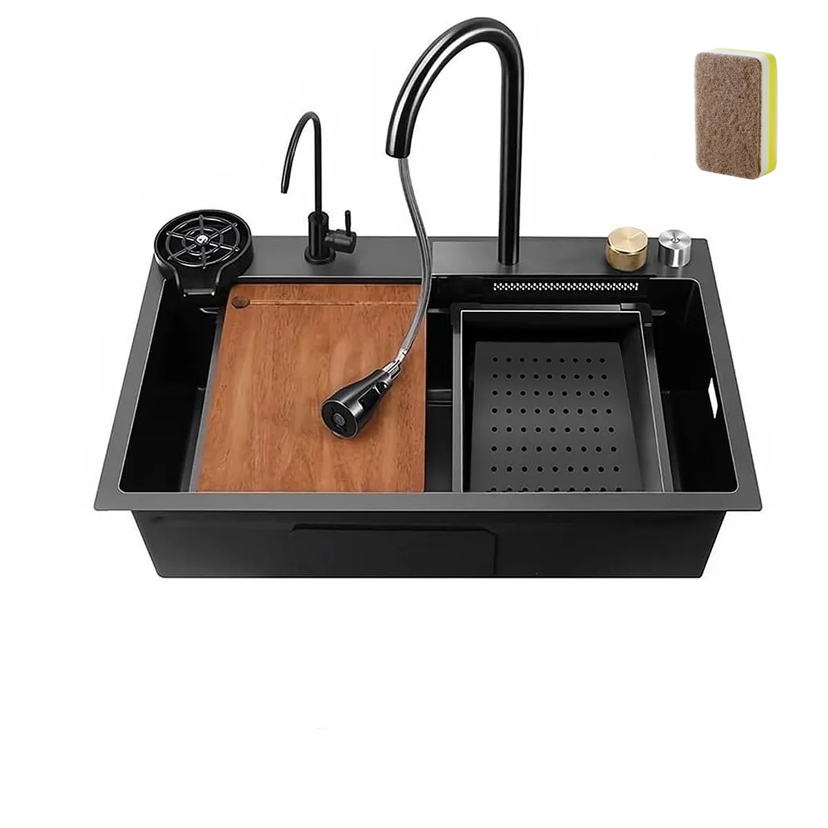 304 Stainless Steel Waterfall Style Kitchen Sink, 80x45cm
