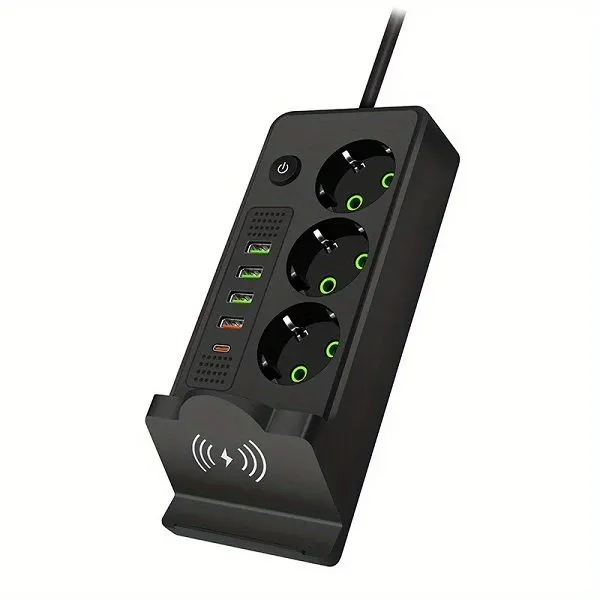 2M 220V 10A 2500W Round 2 Pin Power Socket Adapter - BLACK