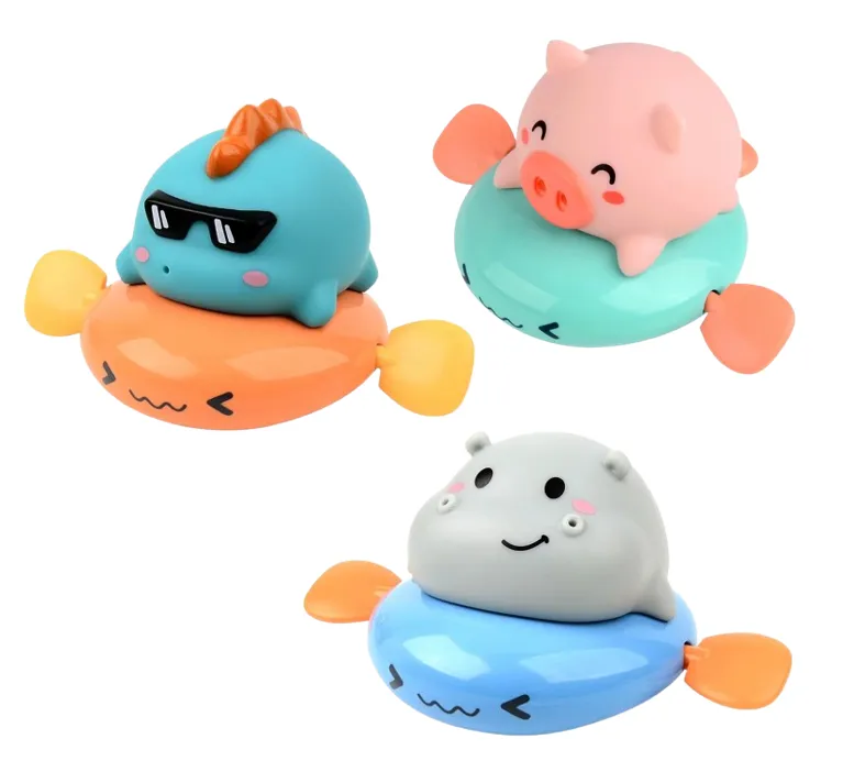 3 Set Swimming Floating Water Spraying Hippo Dinosaur Pig Bath Toy