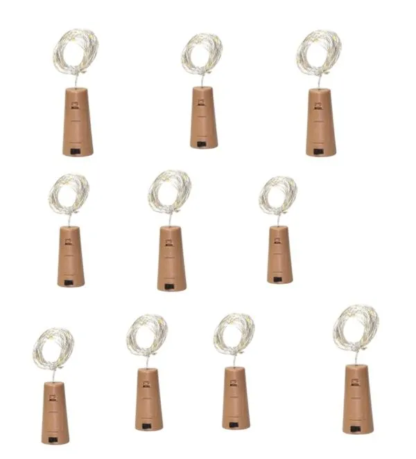 D234 3M Copper Wire Cork Bottle Fairy Lights Pack of 10 - Multicolor