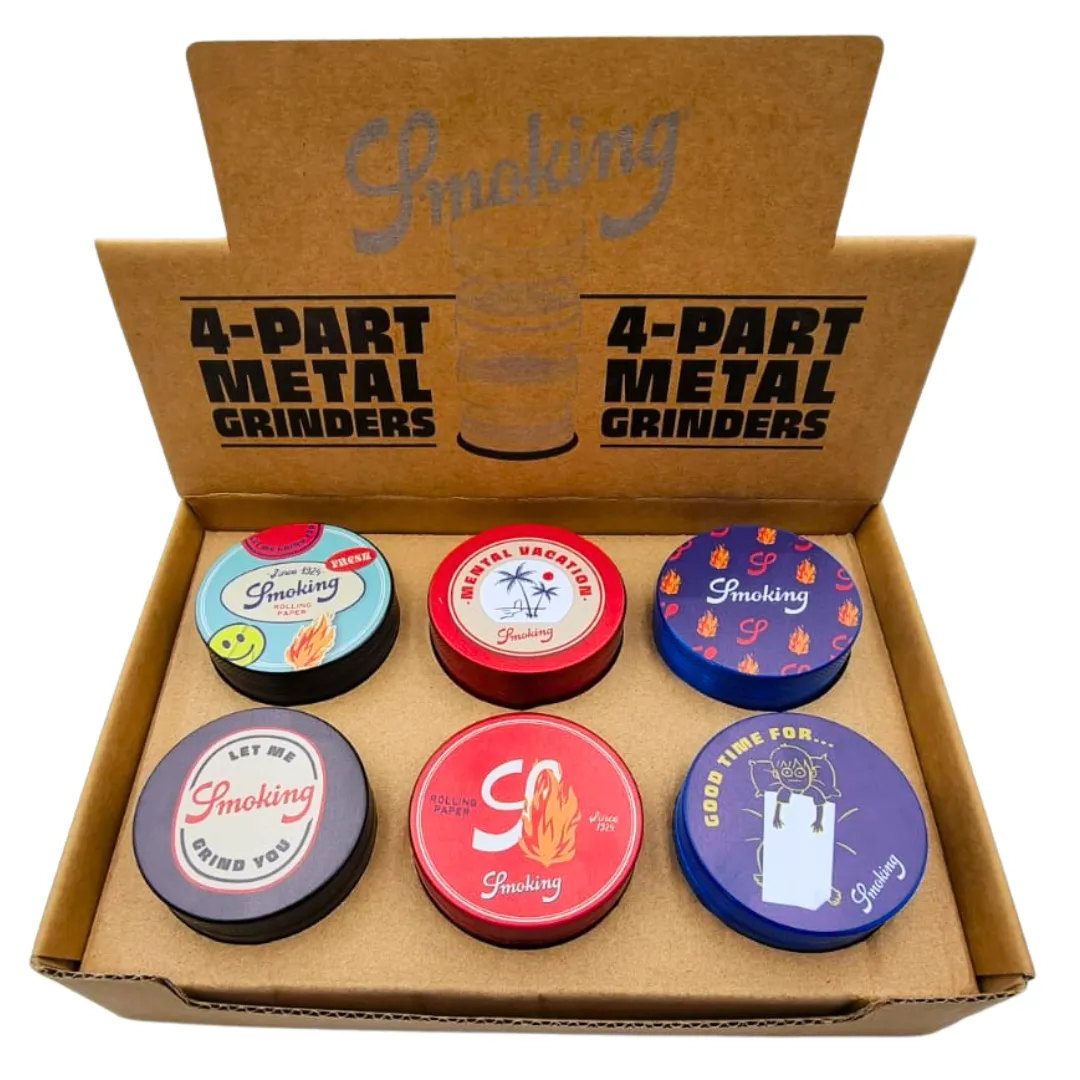 Smoking 4-Part Metal Grinders- Box of 6