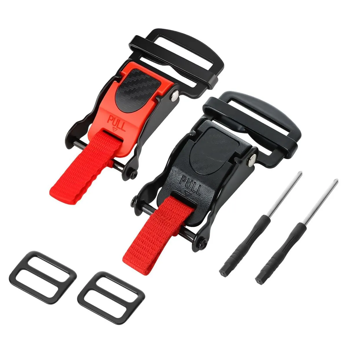 2Pcs Helmet Quick Release Buckle Kit D-Ring To Snap Conversion Set - Black, Red