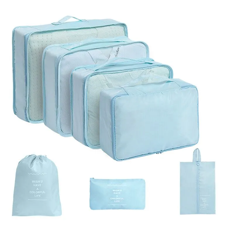 Lake Blue Twill Waterproof Travel Storage Seven-Piece Set