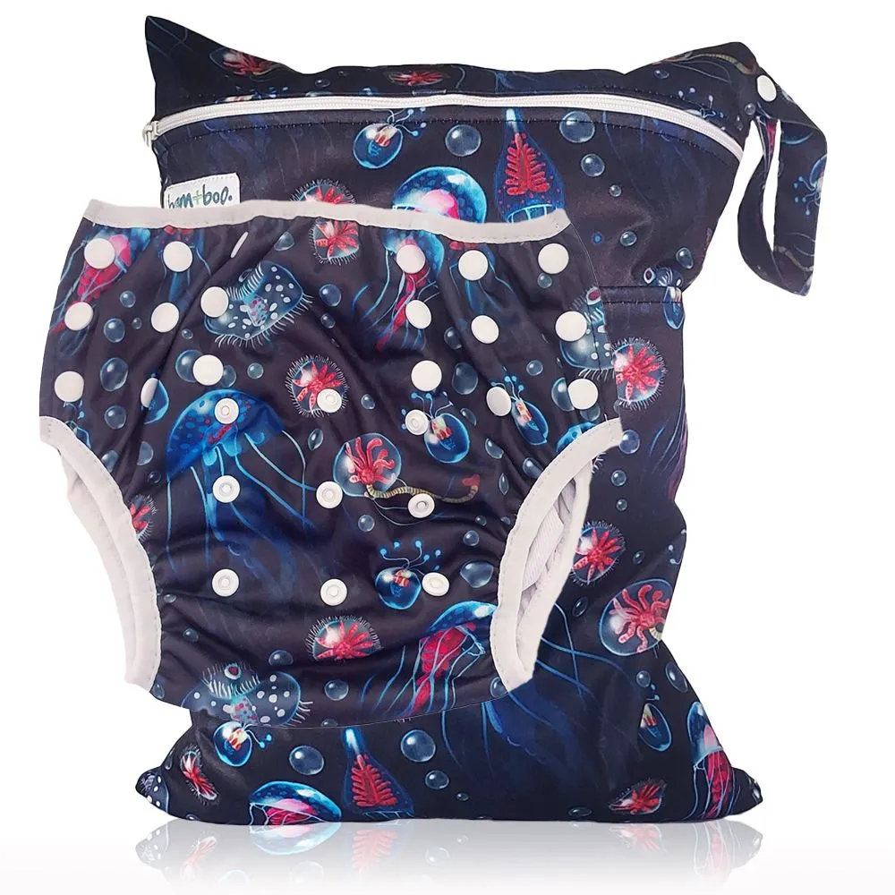 Wetbag and Swim Nappy Combo - Bubbles - Large