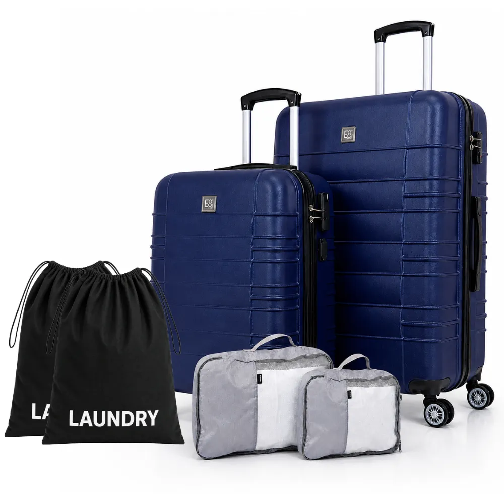 Santorini 6 Piece Luggage Set 55 & 75cm with Packing Cubes & Laundry Bags - Blue