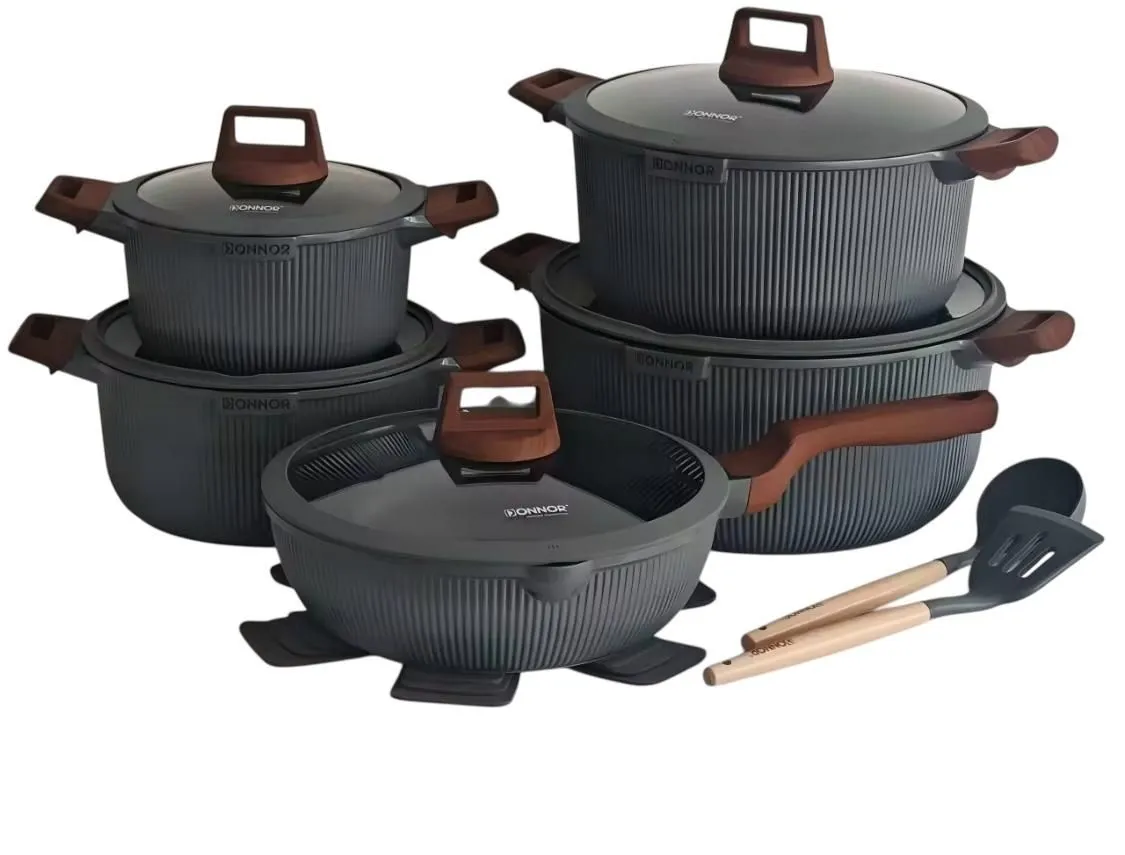 Aero Non stick Cookware set -15 Pieces -High Quality - Grey
