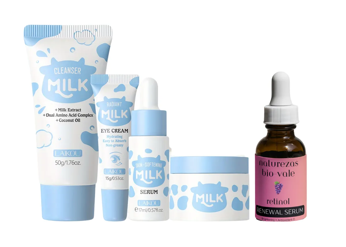 LAIKOU Milk Skincare Set of 4 + Bio-Vale Retinol Renewal Serum