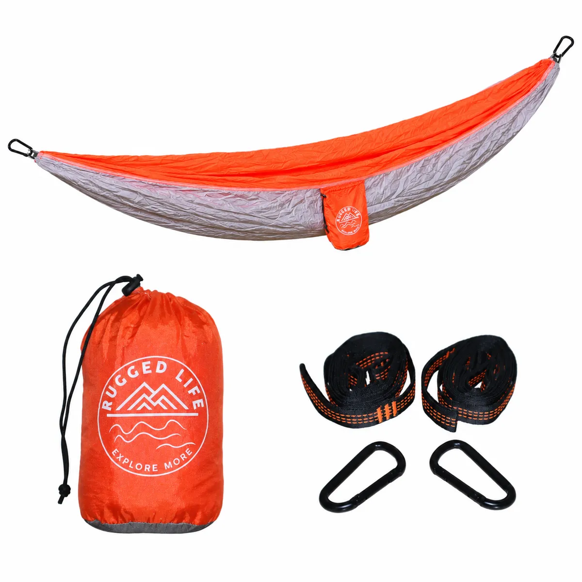 Rugged Life Hammock with Daisy Chains & Carabiners - 200kg capacity Orange