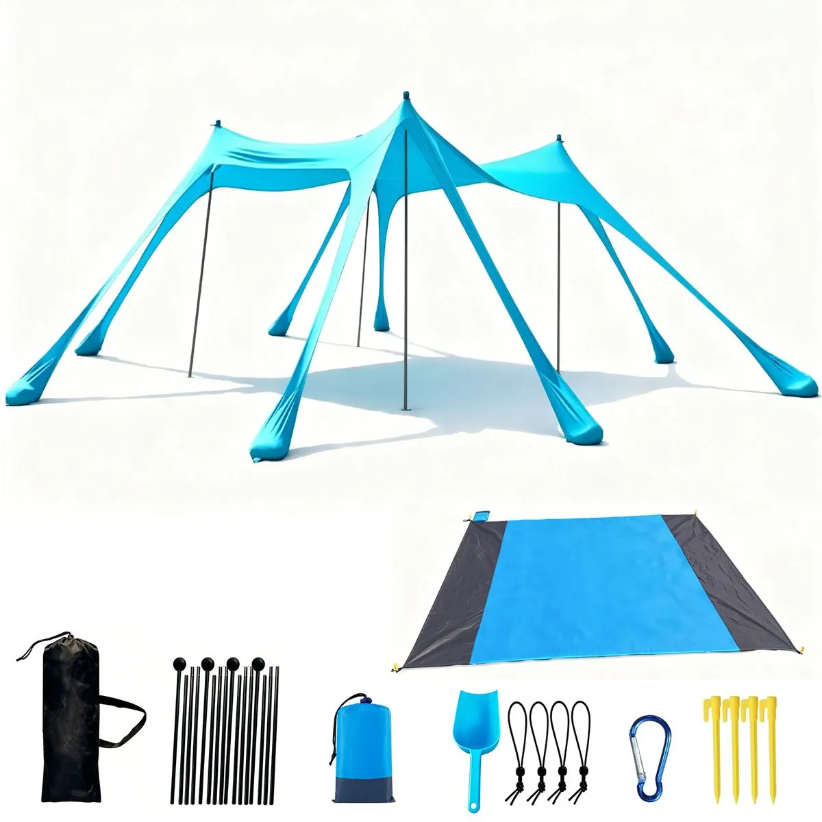 Beach Tent Set 10×10ft Beach Canopy Beach Shade Pop Up Tent Sun Shelter