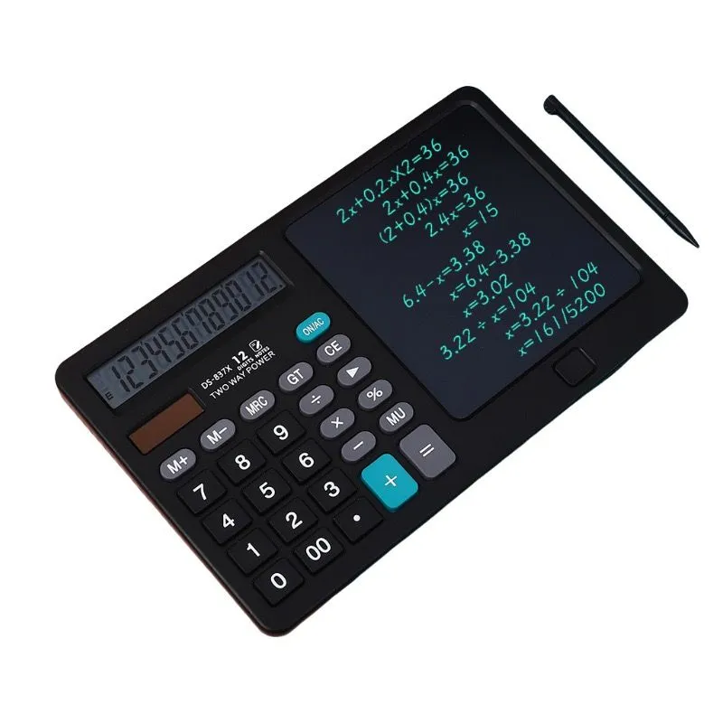 Calculator & LCD Writing Tablet 2-in-1 Solar Powered 12-Digit Display