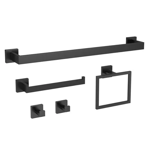 5 Piece Square Style Bathroom Accessory Set (Long: 60cm) - Black