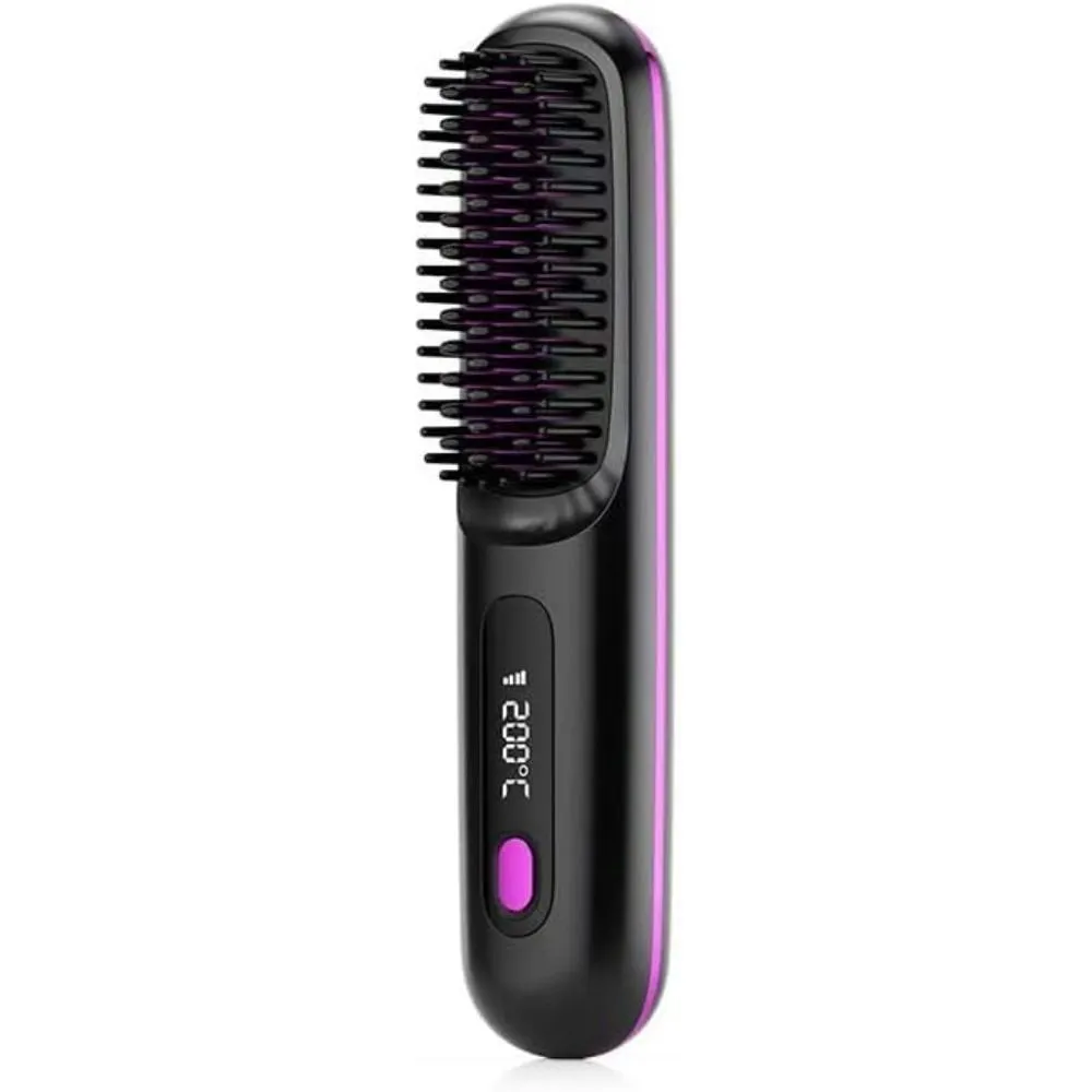 Cordless Hair Straightener Brush, Portable Straightening Brush for Travel