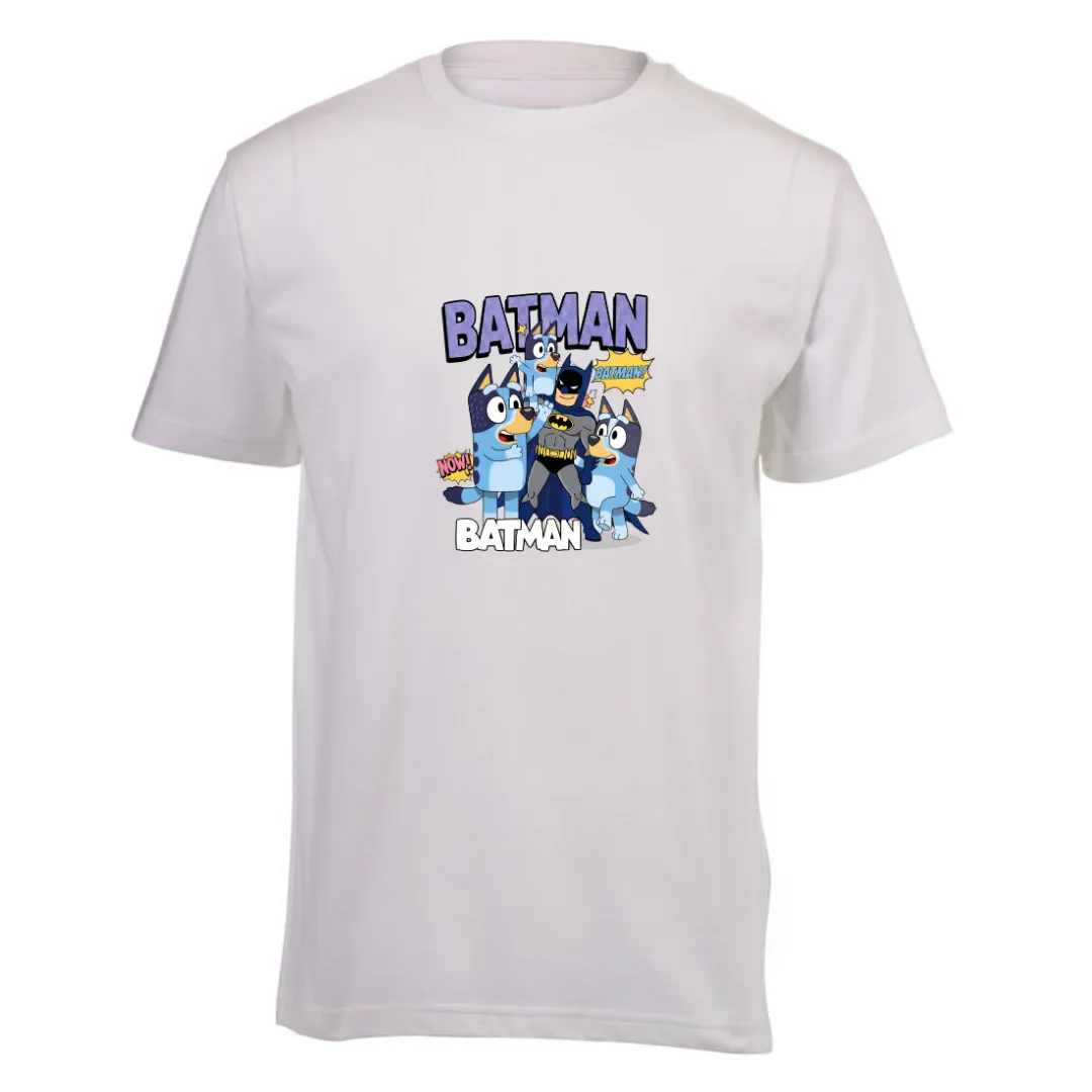 Kids White Short Sleeve T-shirt - Bluey Batman