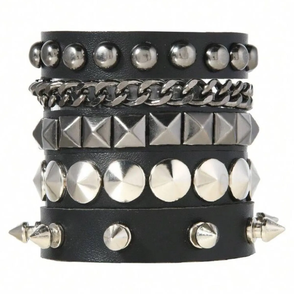 Multi-Layer Punk Leather Bracelet Mens Retro Rivet Chain Accessories