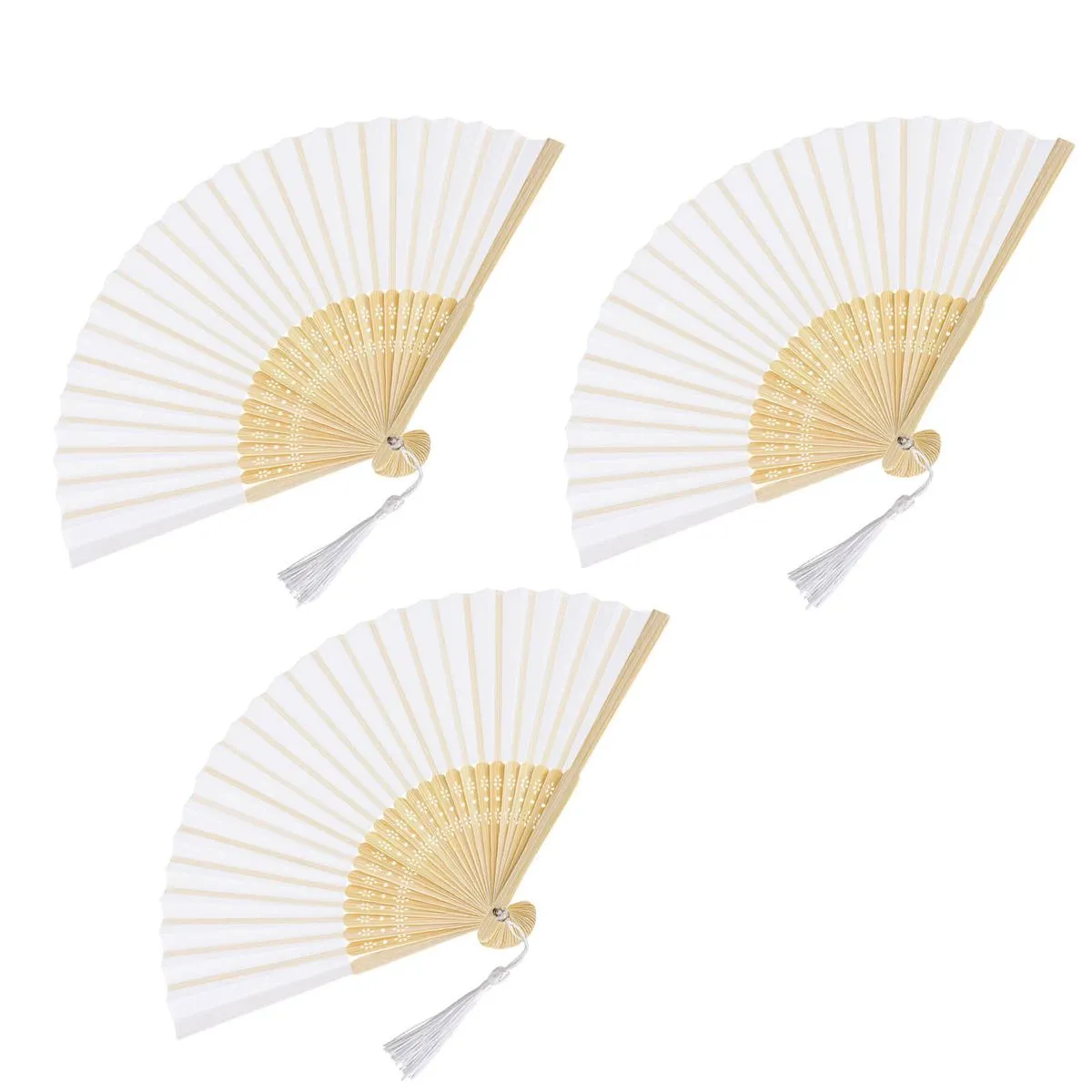 Hand Fan Bamboo Handheld Folding Fans DIY Decorative Party Favors - 3 Piece
