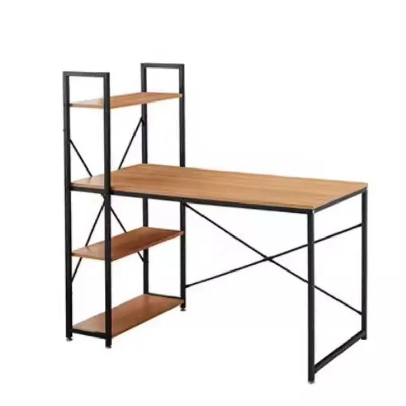Computer Desk Home Office Desk with Storage Shelves, Study Table - Brown