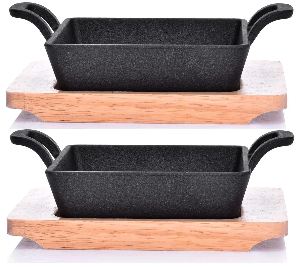 Cast Iron Pan with Wood Base - 2 Sets