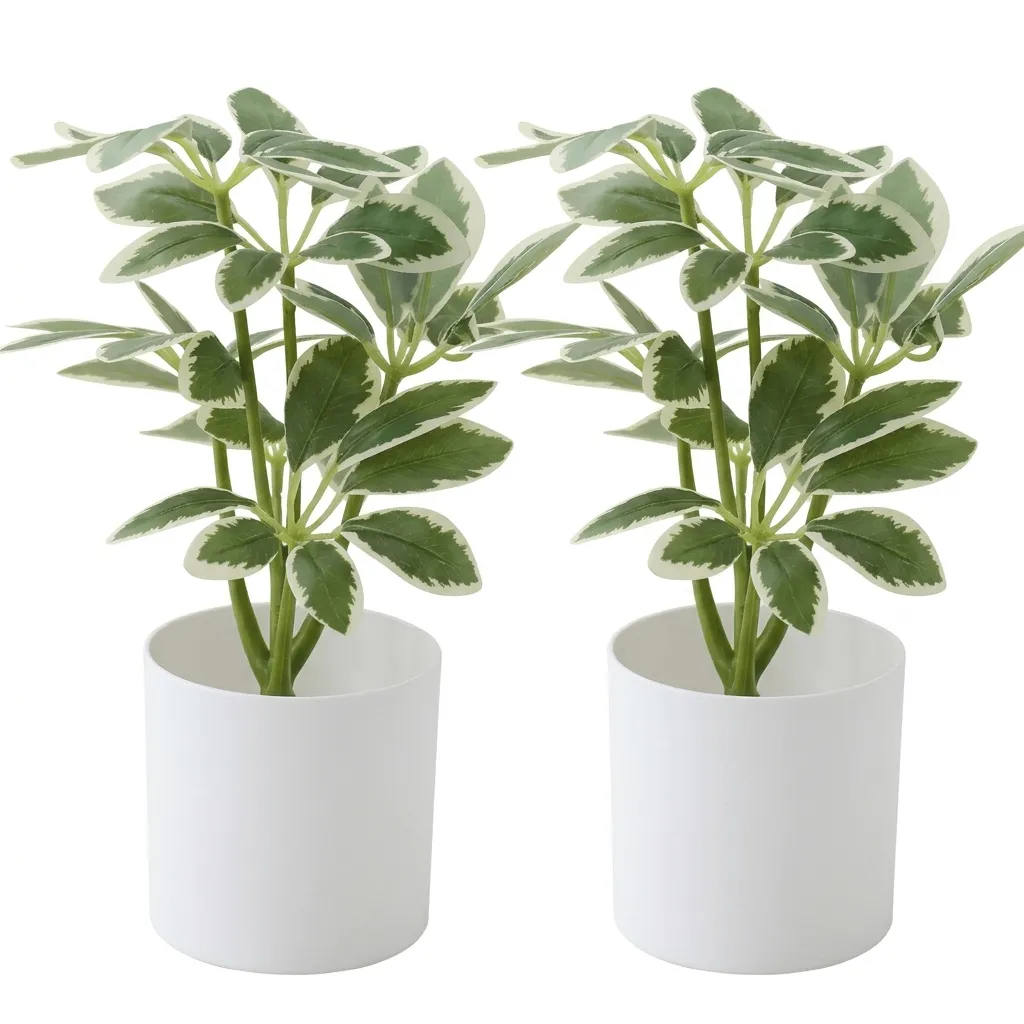 2 Pack Plastic Artificial Green Plant Set - White and Green