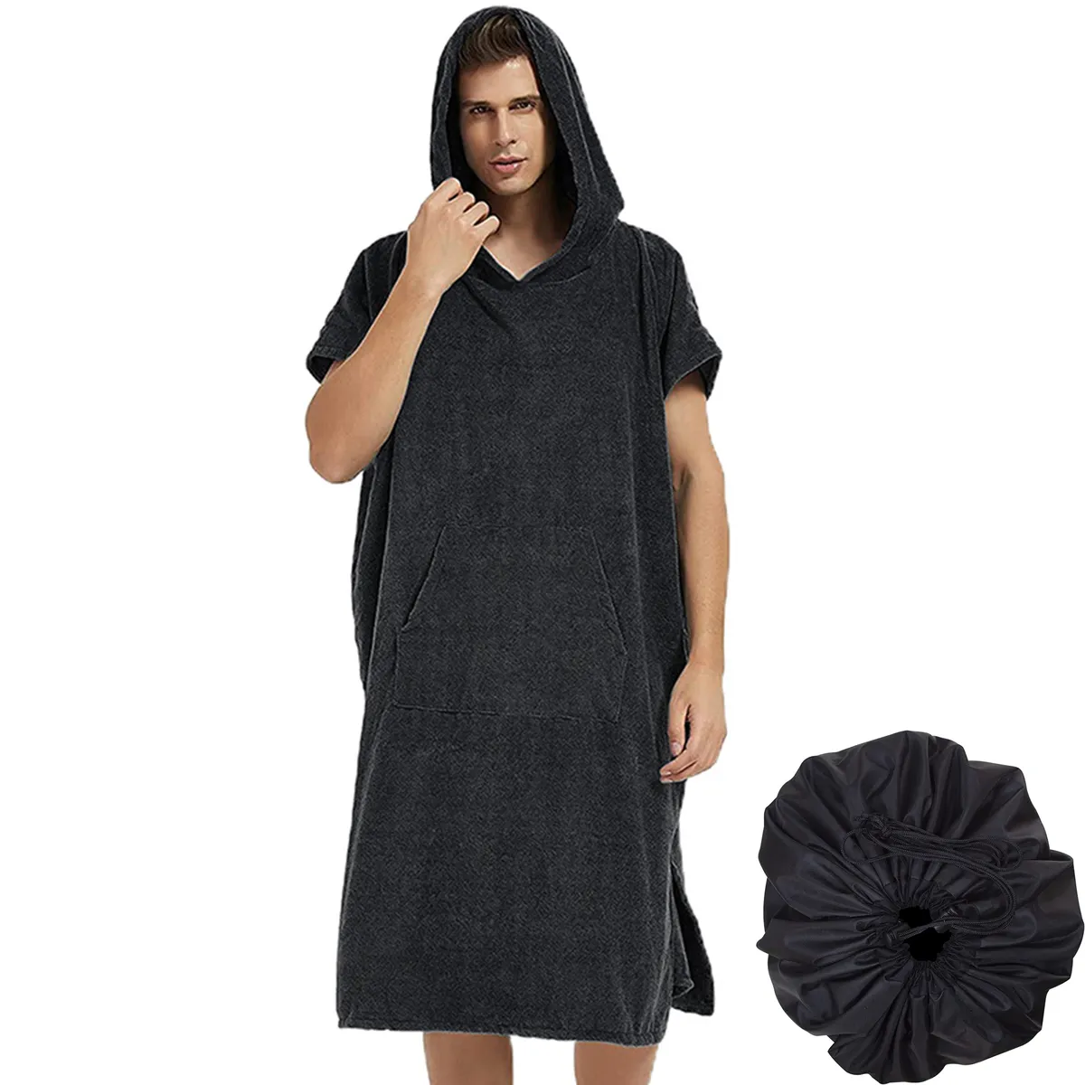 Surf Swimming Poncho Changing Robe with Changing Mat for Man & Women - Black