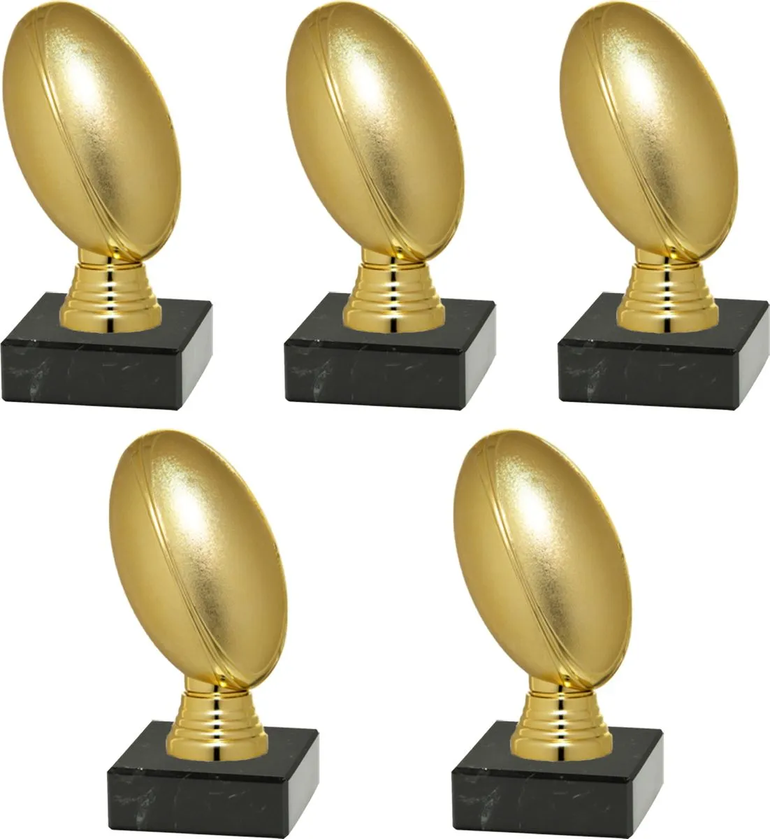 Rugby Ball Figurine Trophy with Marble Base - Glossy Gold