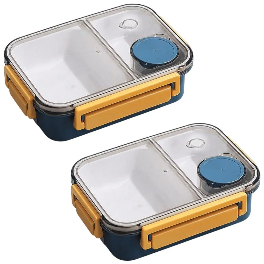 4 Piece - Premium Compartment Lunch Box With Lid - Blue and Yellow