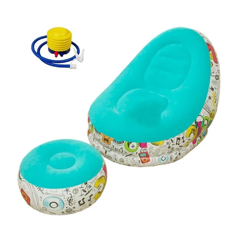 Inflatable Sofa With Footstool and air pump Sofa couch 3 piece bedroom Set - Blue colour and air pu…