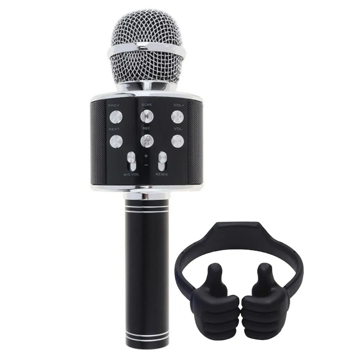 FocusToys  Karaoke Kids Bluetooth Microphone With Thumbs up Phone Stand - Black
