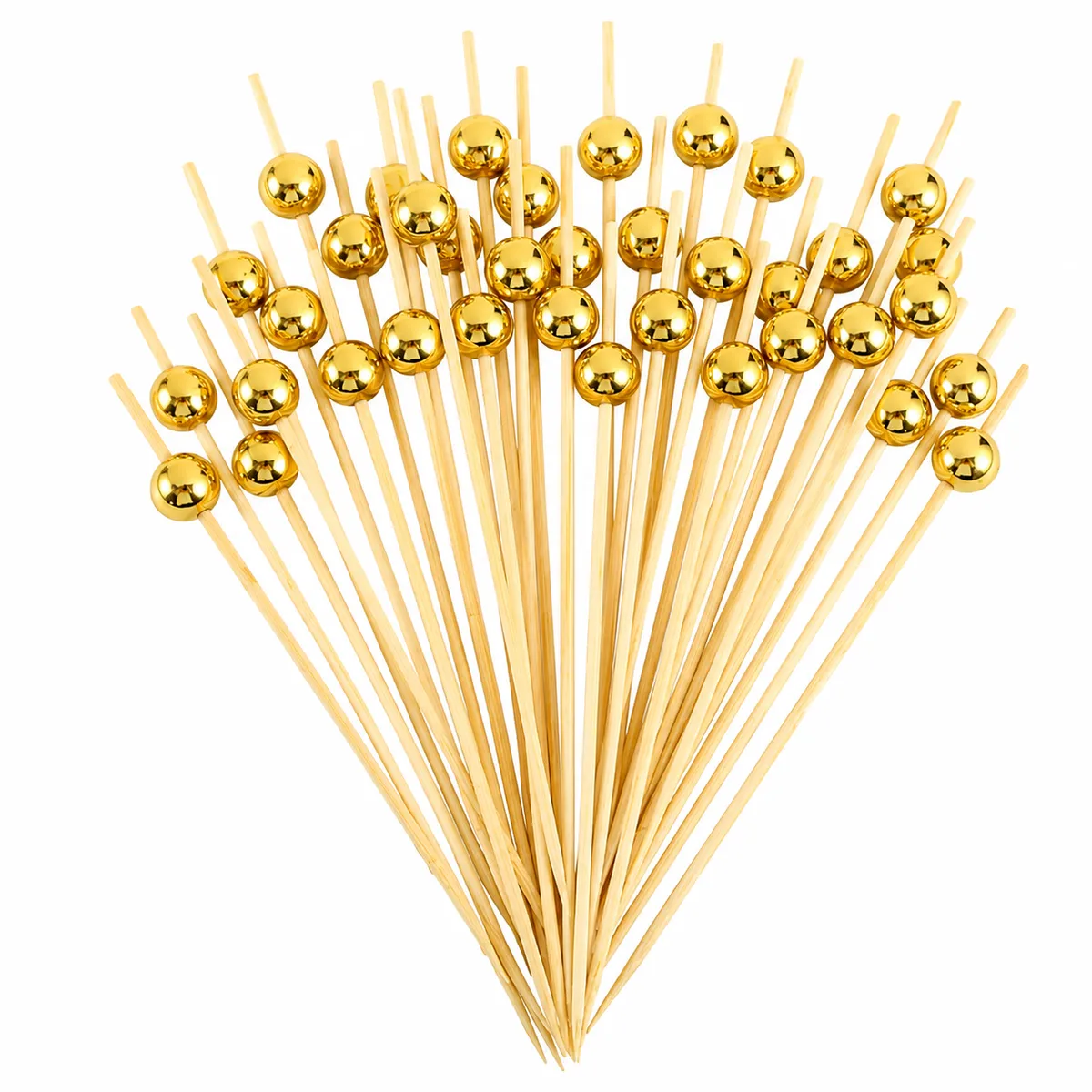 20 Piece Gold Bead Bamboo Fruit Picks for Parties & Appetizers