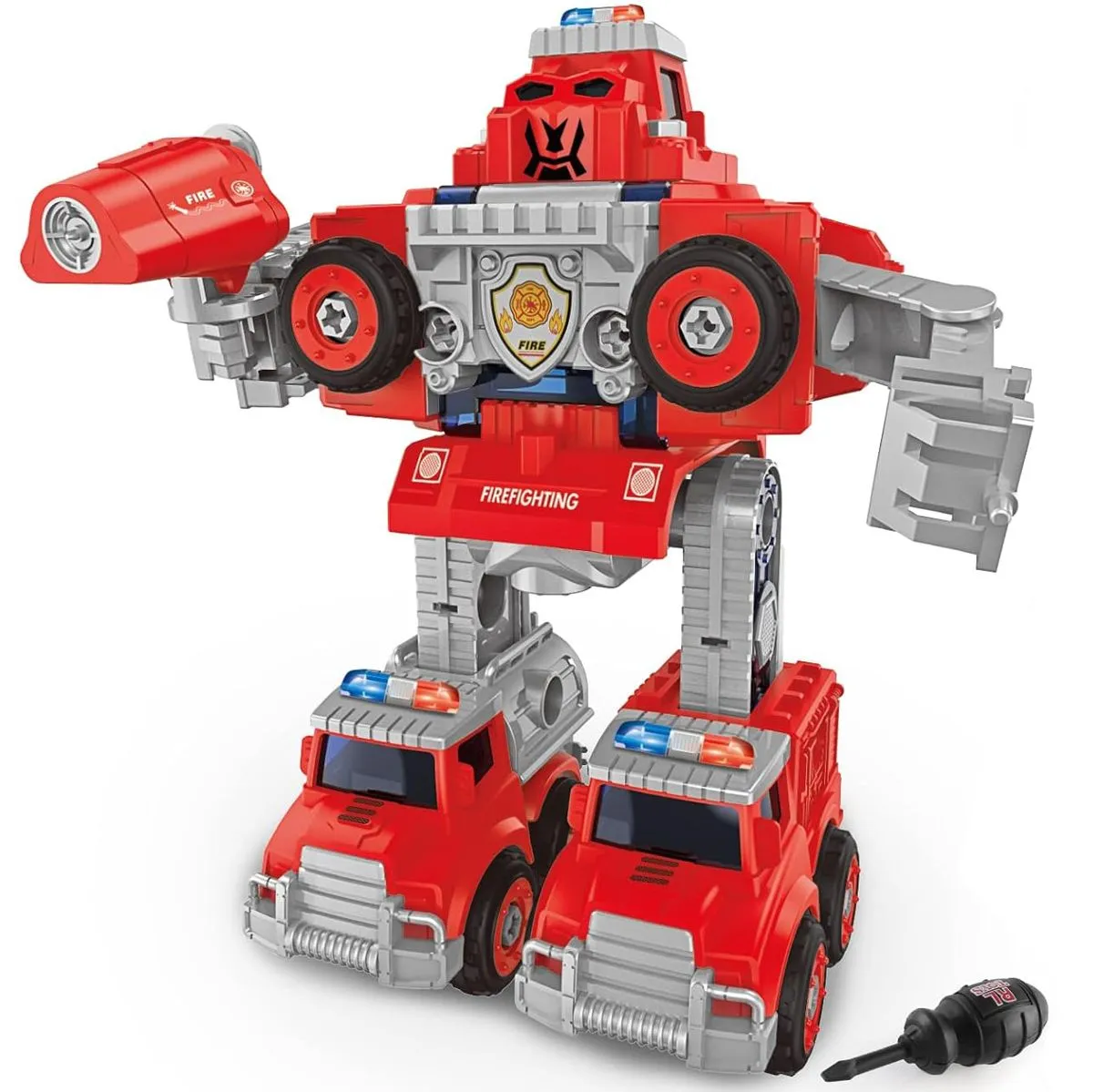 Kids Transformers Toys for Boys Construction Vehicles with Drill - 5 in 1 - Red